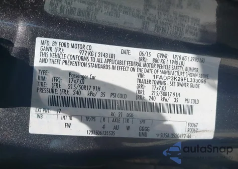 2015 Ford Focus Se from USA, damaged, VIN 1FADP3K29FL333095